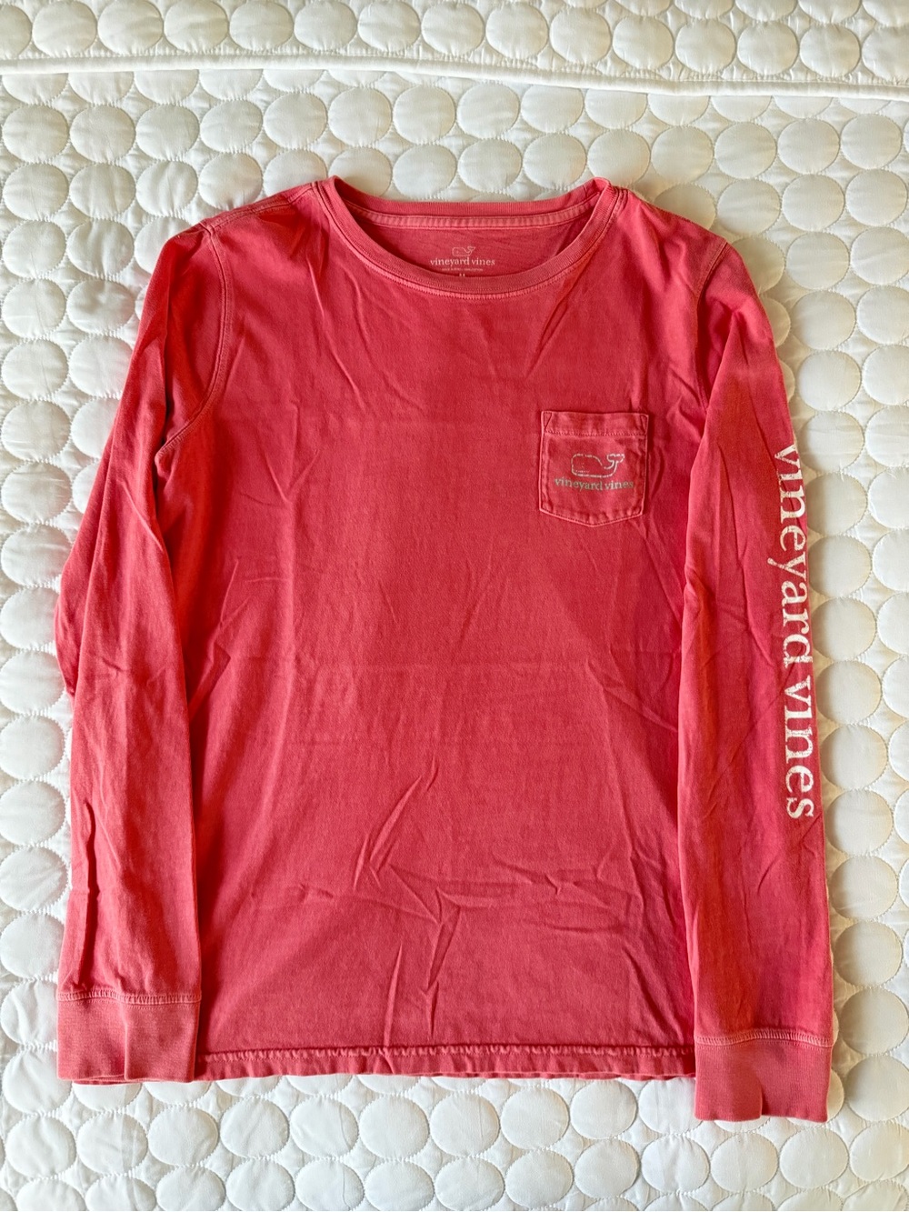 Vineyard Vines Ladies Long-Sleeve Pocket Tee in Coral Pink